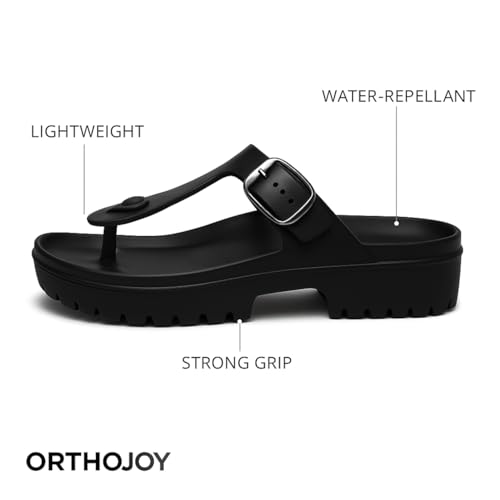 Image of ORTHO JOY Orthopedic Arch Support Sandals for Women - Comfort Slip-On Toe Post Slides with Adjustable Strap & Cushion Sole