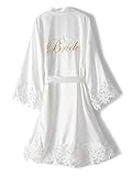 DQSSYTTX Bride Bridesmaid Robes with Lace Trim Embroidery Silky Satin Bathrobe for Women Wedding Par