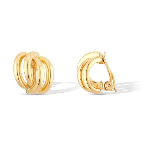 CoBi Clip on Chunky Earrings for Women, Silver 18K Gold Plated Vintage Textured Ribbed Knot Earring, Geometric Rectangle Heart Seashell Rope, Trendy Fashion Jewelry, Lightweight & Hypoallergenic, Gift