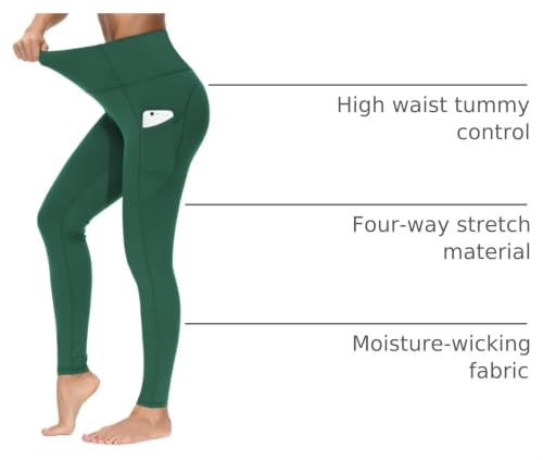 Image of THE GYM PEOPLE Thick High Waist Yoga Pants with Pockets, Tummy Control Workout Running Yoga Leggings for Women