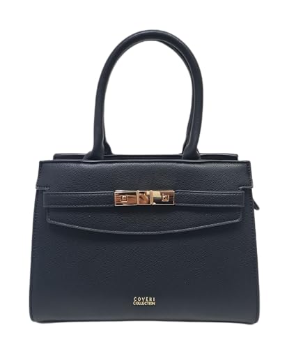 COVERI COLLECTION Bolso de mujer elegante, dimensiones 28 x 18 x 10 cm, ecopiel color negro, 2 asas, correa extraíble, accesorios dorados, art. 27-1, Negro