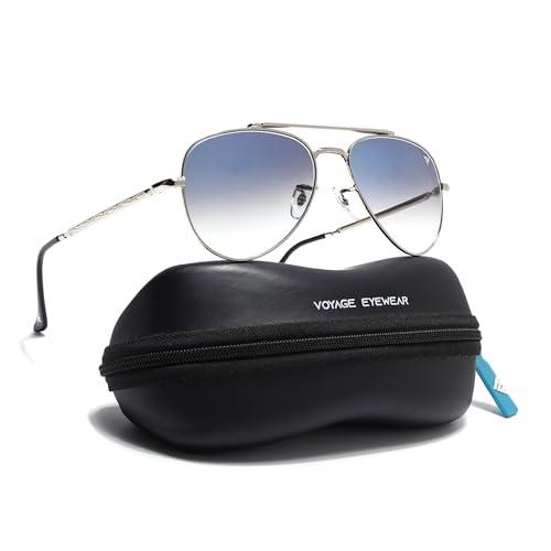 Image of Voyage Aviator Polarized Sunglasses for Men & Women (Black Lens | Grey Frame - MG7619)