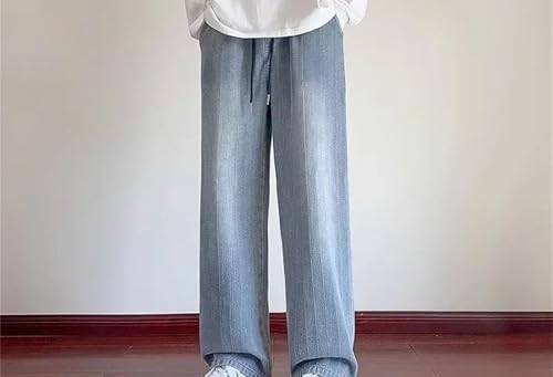 Mens Jeans Distressed Vintage Drawstring Straight-Leg Denim Pants Washed Baggy Streetwear Fashion4