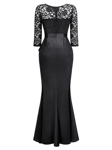 Image of MISSMAY Women's Vintage Floral Lace Ruffle Half Sleeve Evening Party Formal Long Dress