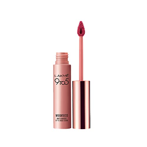 LAKMÉ 9 to 5 Weightless Mousse Lip & Cheek Color, Plum Feather, Long Lasting Lip and Cheek Tint, 2 in 1 Matte Liquid Lipstick & Soft Blush, 9g