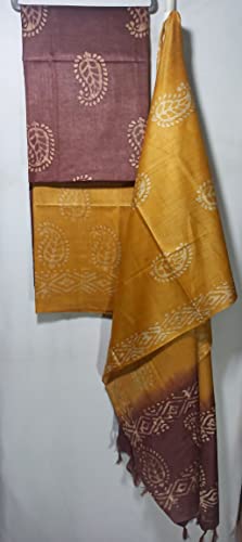 Image of STB-SILK TEXTILES BHAGALPUR Women's Bhagalpuri Cotton Silk Batik Print Unstitched Salwar Suit Dress Material With Dupatta | Women's Dress Material For Girls