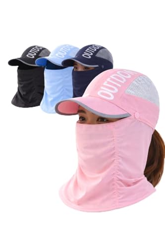 Image of Unisex Sun Protection Cap with Face Mask Cover UPF 50+ | UV Protection Hat with Neck Flap for Women, Men & Kids | Breathable Summer Cap for Driving Cycling Travel | Adjustable | Random Color