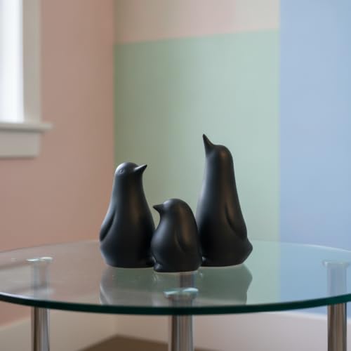 Image of Ceramic Penguin Family Figurine - Set of 3 | Black Penguin Figurines for Home Decor | Modern Nordic Tabletop Accent for Living Room, Bedroom, Office Desk & Shelves | Gift for Housewarming