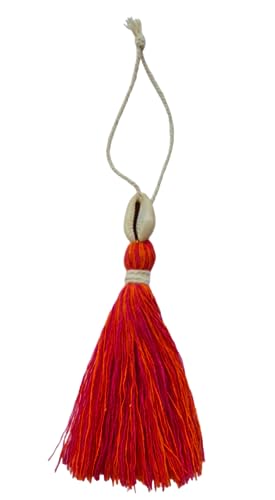 Image of Zippy Flora Handmade Cotton Tassels with Cowrie Shells for DIY & Crafts Project, Pack of 10 (Mix- Dark Pink & Orange)