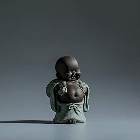 EVECILOO Ceramic Laughing Buddha Statue Little Cute Buddha Statue Happy Monk Figurine Office Desktop Mini Statue Tea Ornaments Home Decor Decoration (140) (Green 1) Cover