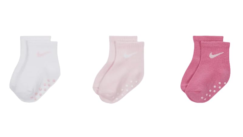 Nike Toddler Gripper Ankle Socks 3 Pairs, 12-24 Months, Pink/White