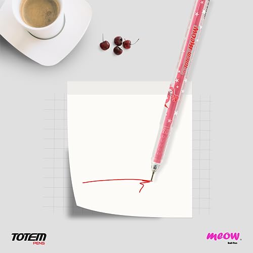 Image of TOTEM Meow Ball Pens | 20 Red Ink Pens | Theme of Cats Lovers | Students, Exams | 0.7 mm Tip | Pens for Writing | Cute & Stylish Design | Ideal for School, Office & Business Use