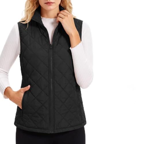 XOGWVJ Womens Puffer Vest Lightweight Quilted Sleeveless Full Zip Stand Collar Warm Casual Fall Winter Outerwear Jacket Coat Cute Puffer Vests for Women Black S - image 1