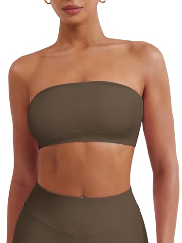 Image of YEOREO Strapless Bandeau Sports Bra for Workout Seamless Tube Top Gym Padded Wireless Bra