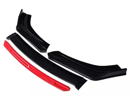 AUTO MT JDM Sporty 4pcs Car Universal Front Bumper Splitter Diffuser Splitter Durable Car Front Lip Chin Body Kit Bumper Lip Splitter Protection Spoiler (4pc/Set Black + RED Front Bumper Splitter)