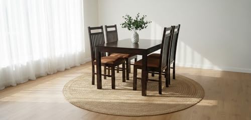 Image of RECTART Solid Wood Dining Table Set with Chairs for Living Room Home | Wooden Dining Room Sets Furniture for Hotels and Restaurants | (Cheap-Brown-W, 4 Seater)