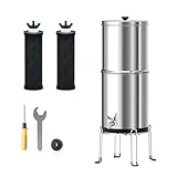 Sistema de filtro de agua alimentado por gravedad de acero inoxidable 2,25g 304 con 2 Filtro de purificación negro y espiga de metal, capacidad de rendimiento de 6.000 galones, reduce hasta un 99% de