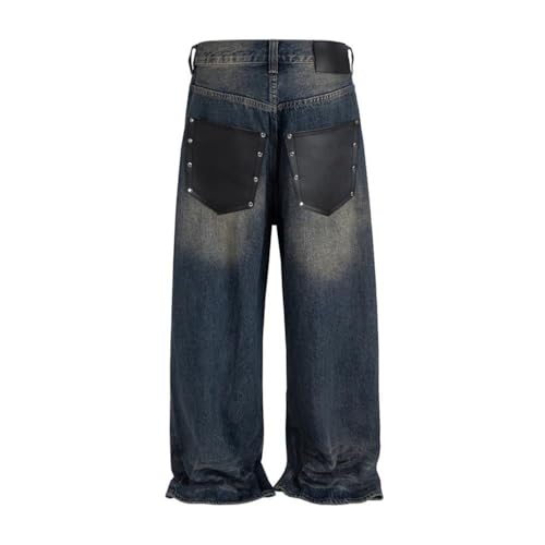 Men’s Mud Dye Straight Washed Gradient Jeans, Baggy Loose Fit, High Street Denim Trousers2