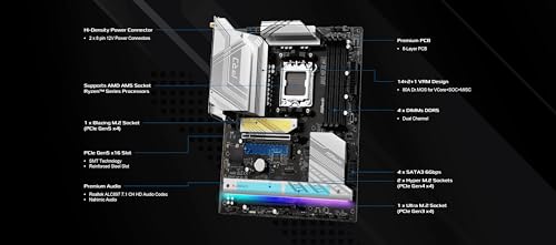 Image of ASRock AMD B850 Pro RS WiFi 6E Socket AM5 Ryzen 9000 /8000 /7000 Series DDR5 up to 8000+ (OC) MHz 256GB ATX Motherboard M.2 SATA3 6.0 Gb /s PCIe 5.0 BIOS Flashback 2.5G LAN