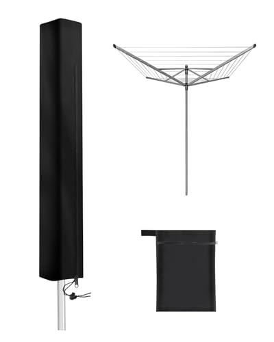 Rotary Washing Line Cover, Waterproof Rotary Dryer Cover with Zip and Drawstring, Heavy Duty Oxford Fabric, for Outdoor Clothes airer, Garden Parasol, 165x16x16cm