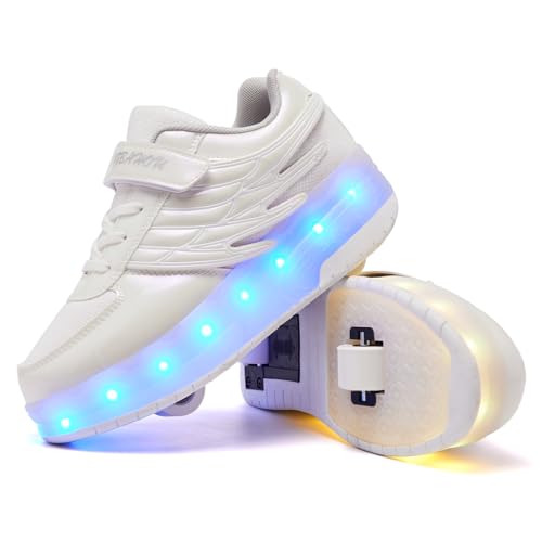 XUVUVJU LED Roller Skates Shoes for Kids Girls Boys Fun Sneakers with Wheels White