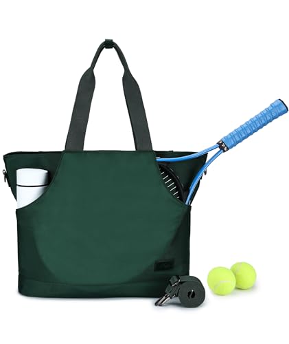 Image of Kasgo Tote Bag for Women, 21L Large Padel Tennis Pickleball Bag Anti-Theft Crossbody Shoulder Handbag with Water Bottle Holder & Detachable Strap for Gym Sport Travel Work Green