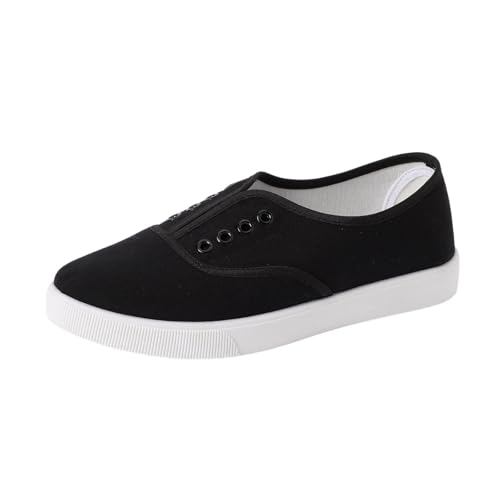 Allbestop Tennis Femme Chaussures Décontractées en Toile pour Femmes Confort Respirant pour Pieds Larges avec Style Bateau et Semelle Basse(Noir,39)