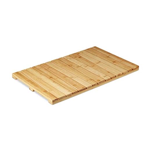 Relaxdays Alfombrilla de bambú para baño, Impermeable, Higiénico, 40x65 cm