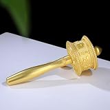 Tybetańskie koło modlitewne, ręczne buddyjskie, drewniany uchwyt, do modlitwy, błogosławieństwa, medytacji, relaksu, jogi, 1 sztuka(Gold,L)