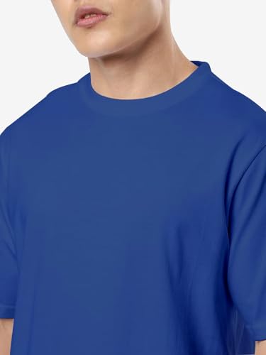 Image of crazymonk Oversized Baggy Fit Drop Shoulder Half Sleeves Round Neck Solid Pure Cotton T-Shirt for Men