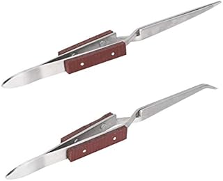 2Pcs Self Locking Soldering Tweezers, Straight Tips Curved Reverse Action Tweezers for Craft Watch Jewellery Making Tools