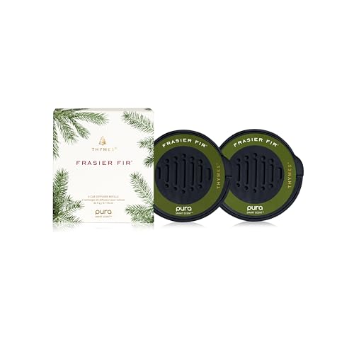 Thymes Pura Car Diffuser Refills 2 Pack of Vehicle Air Fresheners Air Freshener Car Accessories for Women & Men Notes of Siberian Fir Cedarwood & Sandalwood (Frasier Fir Pack of 2)