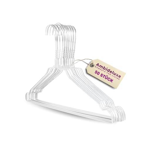 Ambideluxe | Lot de 50 cintres métalliques blancs | Cintres en zinc et polyéthylène | Peu encombrants et durables | Pour armoire et garde-robe