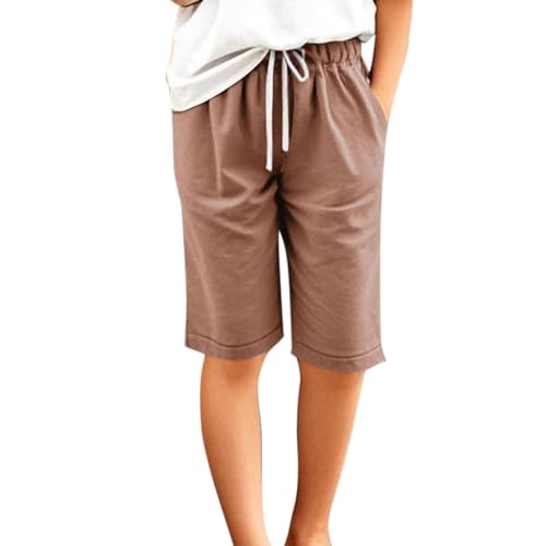 Girls Linen Blend Shorts Breathable Beach Wide Leg Shorts Knee Length Loung𝐞 Pants Elastic Waist Bermuda Loose Bottoms