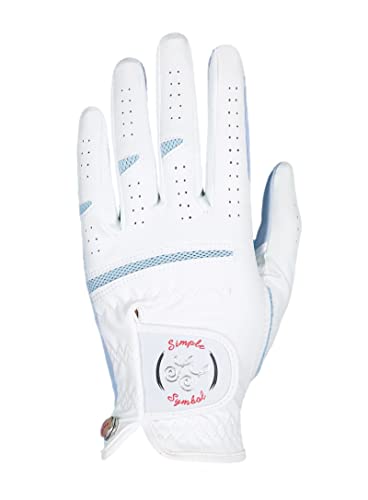 Simple Symbol Women's Golf Glove Microfiber With Colorful Cabretta Leather Six Pack(Left Is Wear On Left Hands,Right Is Wear On Right Hands) Four Colors White/Sky/Orange/Red(Sky,S,Left) #TOP2