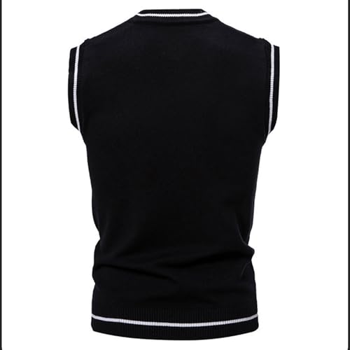 Men's Fashion V-Neck Sweater Vest, Wool Blend Knit, Sleeveless Pullover, Casual Layering Vest for Fall/Winter(M, Black)2