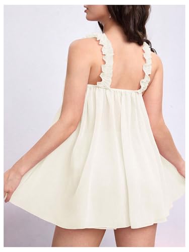 Image of MakeMeChic Women's 2 Piece Lingerie Mesh Cute Valentine Pajama Set Ruffle Bow See Through Vintage Nightgown Sleepwear