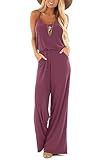 Lacozy Women Summer Casual Loose Sleeveless Tank Top Elastic Waist Loose Jumpsuit Rompers Purple Red X-Large