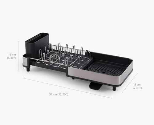 Escurreplatos extensible de acero inoxidable duradero con soporte extraíble para cubiertos 5