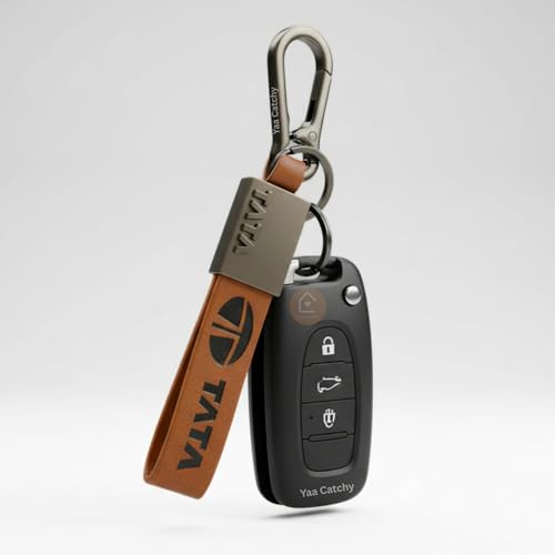 Image of Premium Leather Keychain Metal Hook Compatible with Durable Faux Leather Brown Strap with Heavy-Duty Alloy Clip Stylish Bike & Car Key Holder