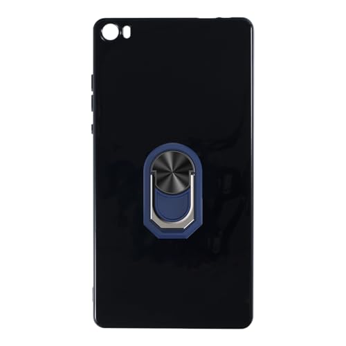 UOGNADGD Flexible Case + Ring Holder Compatible with Huawei P8 Max Phone Shockproof Cover & Magnetic Mecha Style Finger Grip Kickstand (Black+BlueRing)