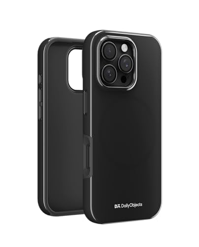 Image of DailyObjects Polycarbonate Enamel Bumper Magsafe Case for iPhone 16 Pro Compatible with Mag-Safe Wireless Charging | Black Hybrid Magnetic Back Cover