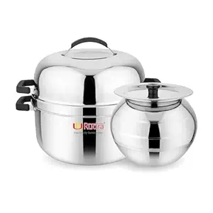 RUDRA Stainless Steel China Pot Cook and Serve, Thermal Rice Cooker, 1.5 kilogram, Silver (1 Kg)