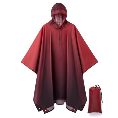 POWINSUN フード付きレインポンチョ 大人用 防水 軽量 レインコート ハイキング キャンプ用, グラデーションレッド, One Sizeの商品画像（Amazon）