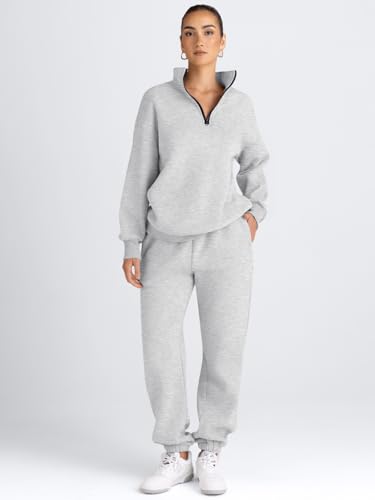 Image of AUTOMET Women's Sweatsuits 2 Piece Outfits Lounge Sets | Cozy Airport Outfits,Casual Sweat Sets for Fall and Winter,Half Zip Pullover and Baggy Sweatpants with Pockets