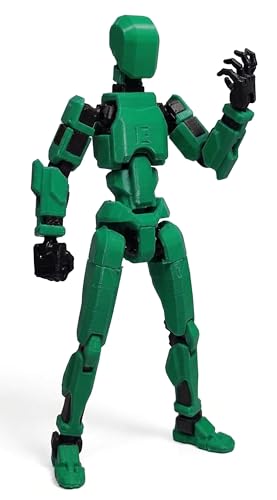 Image of VAALI Dummy 13 Action Figure Fully Assembled T13 Articulated Robot Toy with 12 Accessories (Swords Guns Extra Hands) 3D Printed Poseable Desktop Figure for Stop Motion Artists Gamers 5.4 inch (Green)