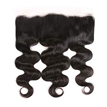 Caijuxing 13 x 4 Lace Frontal Closure Body Wave Transparent Lace Frontals With Bangs Baby Hair Knots Can Be Bleached 100% Virgin Remy Human Hair 150% Density Natural Color