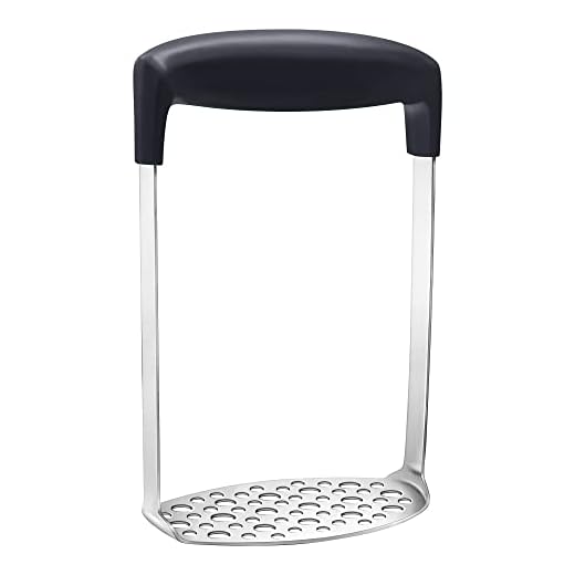 LADIZIO Stainless Steel Potato Masher Hand Plate Food Masher Utensil Black