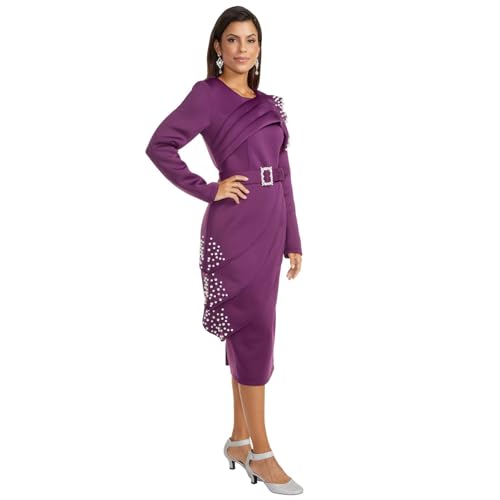 Masseys Asymmetrical Tiered Embellished Suit for Women with Faux Pearl Detailing on Asymmetric Layers2