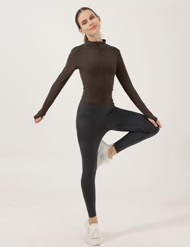 Locachy Women's Lightweight Stretchy Workout Full Zip Running Track Jacket with Thumb Holes